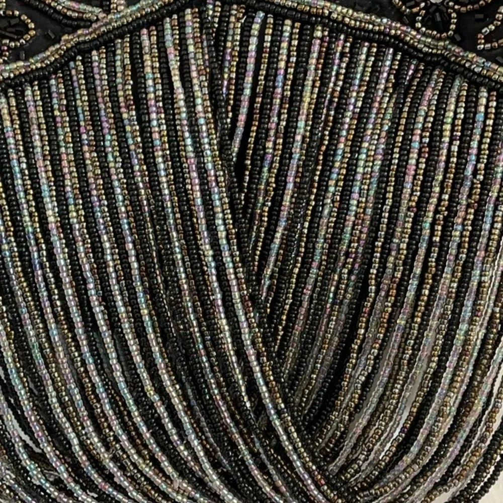 Vintage-Inspired Black Beaded Fringe Evening Bag
